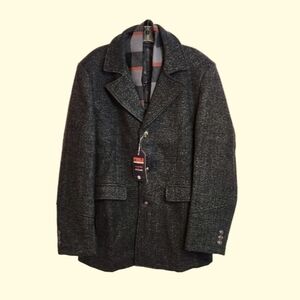 Amazon Mens Wool Blend Plaid Scarf Trench Coat Grey Medium
